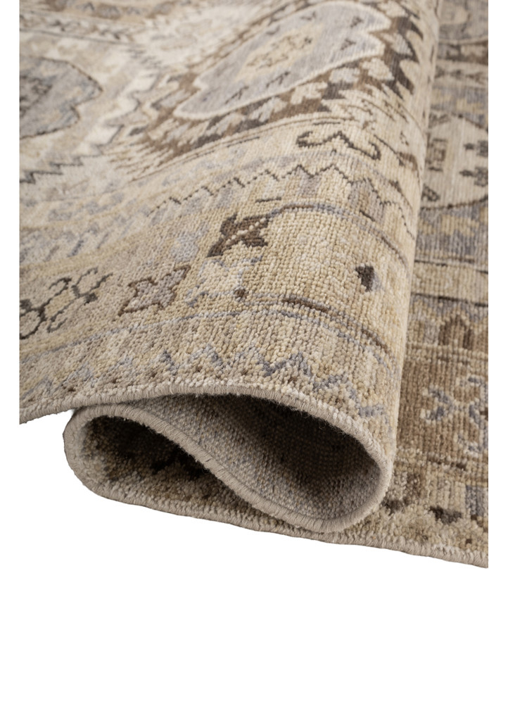 aprezo beige and brown wool hand knotted Rug - FoldShot aprezo beige and brown wool hand knotted Rug - FoldShot