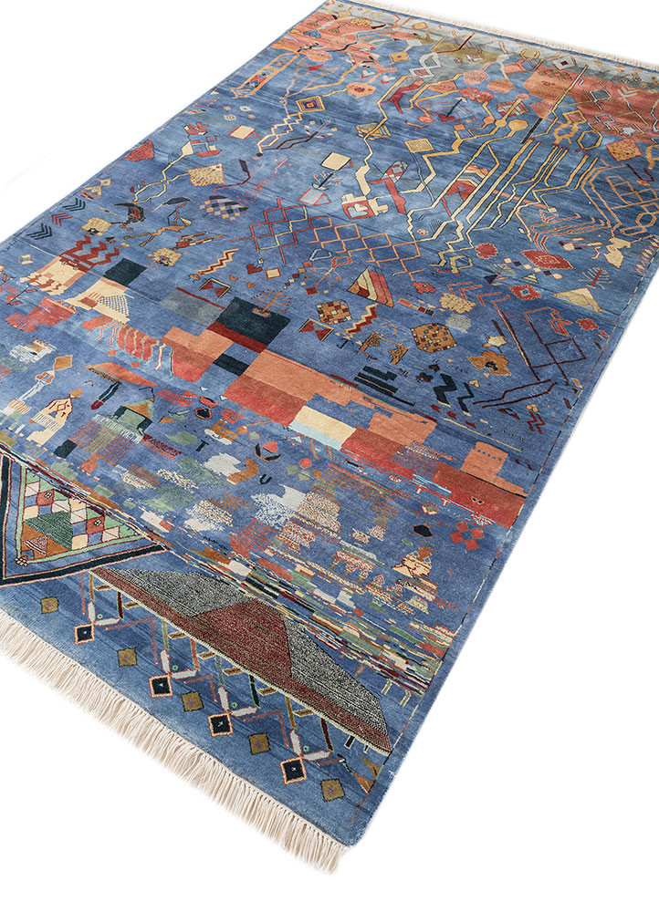 manchaha blue silk hand knotted Rug - FoldShot