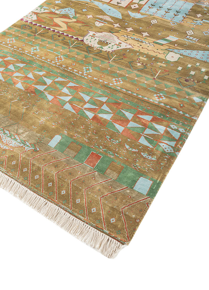 manchaha gold silk hand knotted Rug - FoldShot manchaha gold silk hand knotted Rug - FoldShot