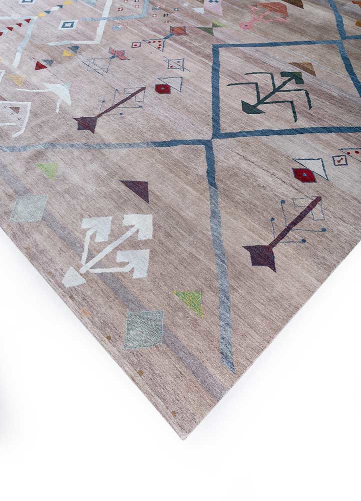 freedom manchaha beige and brown wool and silk hand knotted Rug - FoldShot