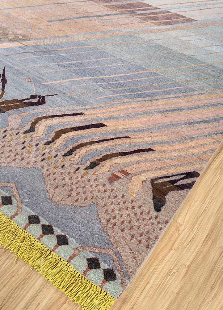 manchaha blue wool and silk hand knotted Rug - FoldShot manchaha blue wool and silk hand knotted Rug - FoldShot