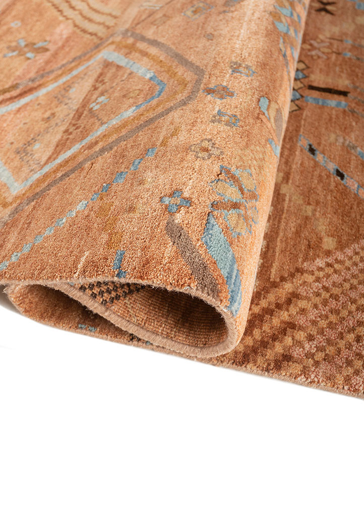 manchaha red and orange wool and silk hand knotted Rug - FoldShot