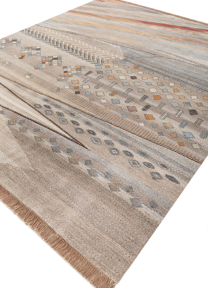 manchaha beige and brown wool and silk hand knotted Rug - FoldShot manchaha beige and brown wool and silk hand knotted Rug - FoldShot