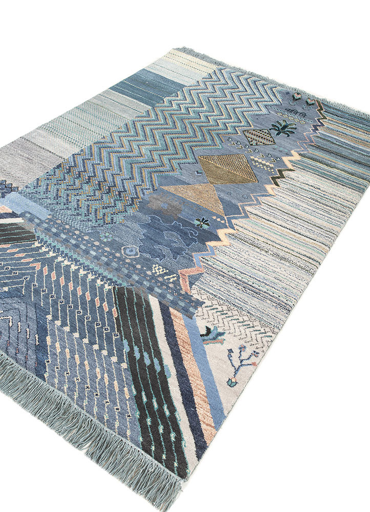 manchaha blue wool and silk hand knotted Rug - FoldShot manchaha blue wool and silk hand knotted Rug - FoldShot