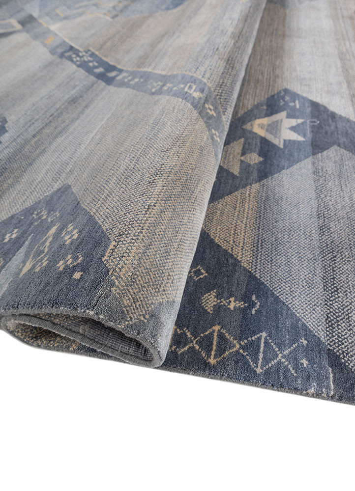 freedom manchaha blue wool and silk hand knotted Rug - FoldShot