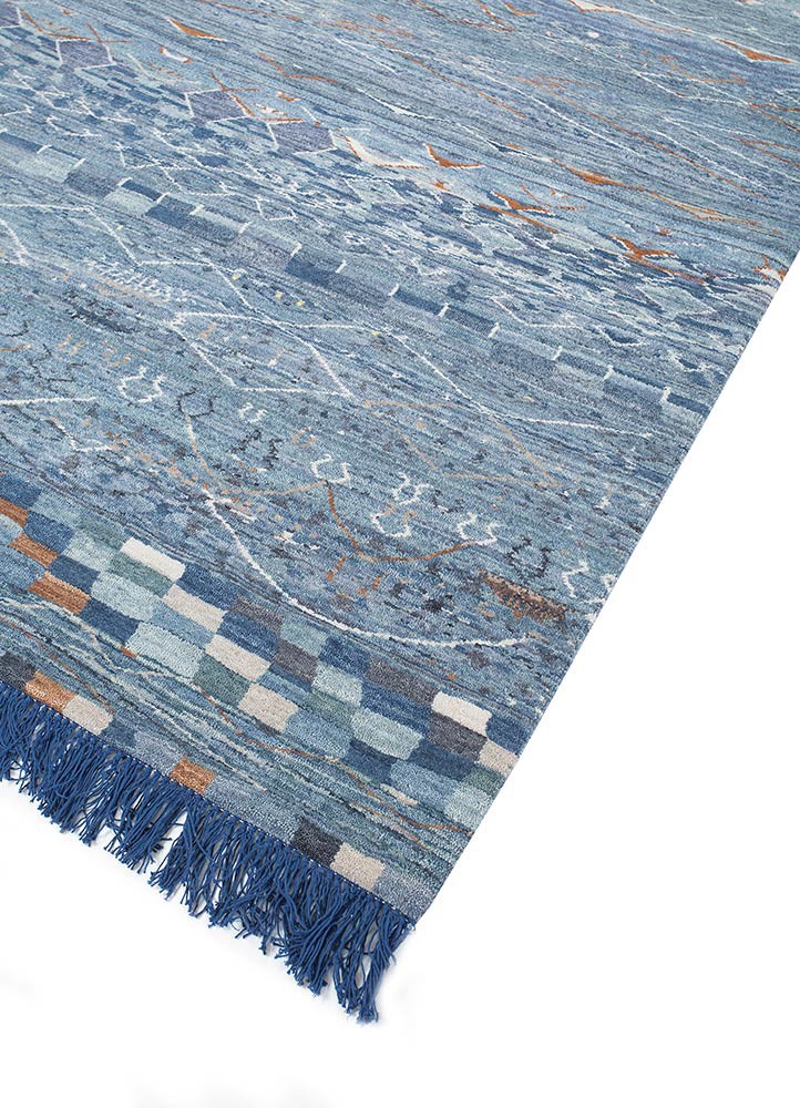 manchaha blue wool and silk hand knotted Rug - FoldShot manchaha blue wool and silk hand knotted Rug - FoldShot