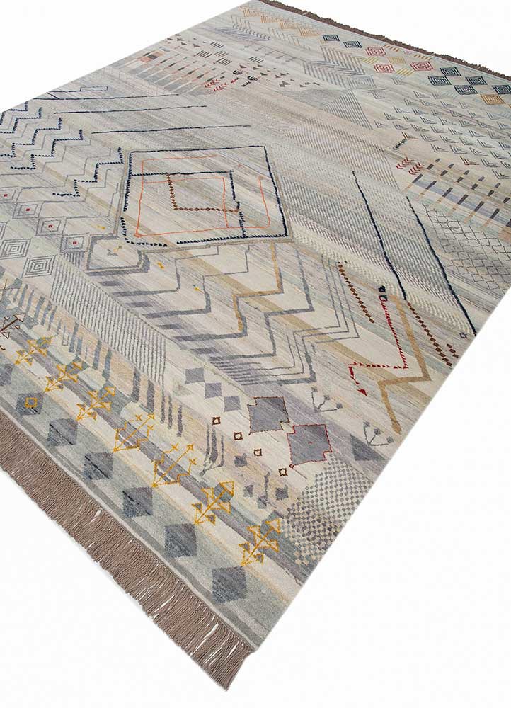 manchaha blue wool and silk hand knotted Rug - FoldShot