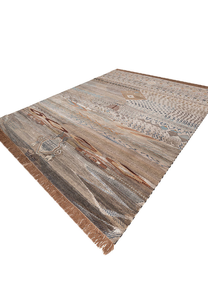 freedom manchaha beige and brown wool and silk hand knotted Rug - FoldShot