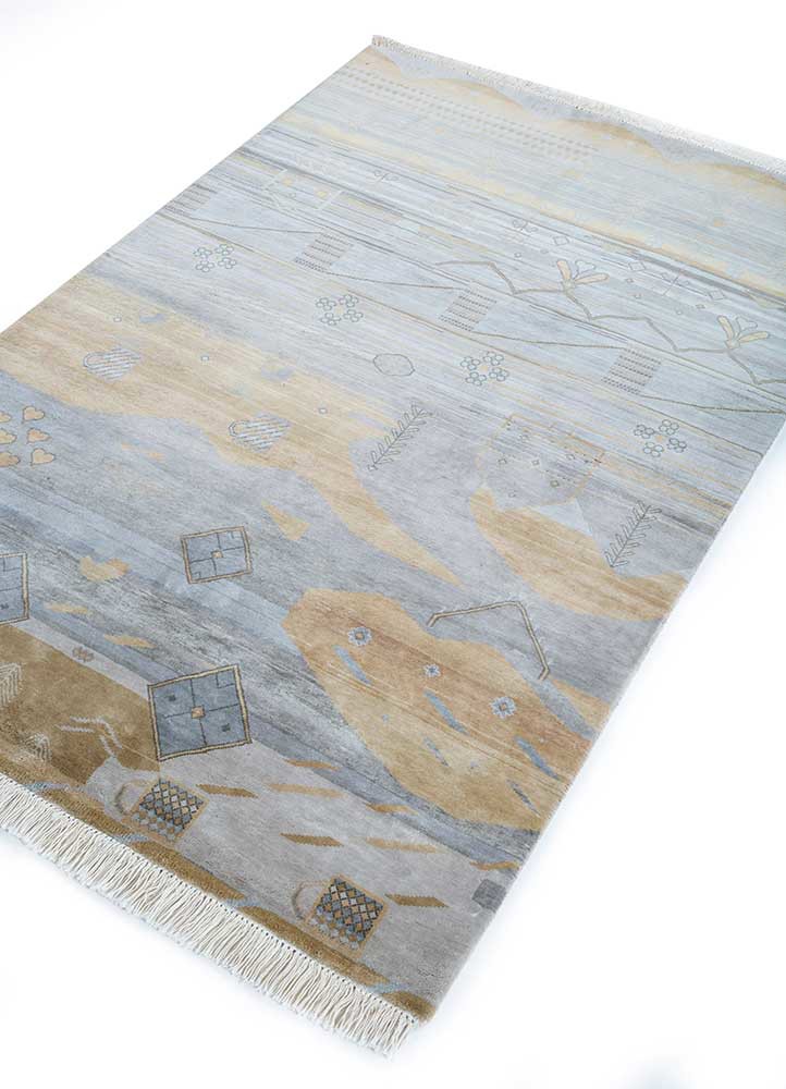 manchaha grey and black silk hand knotted Rug - FoldShot manchaha grey and black silk hand knotted Rug - FoldShot