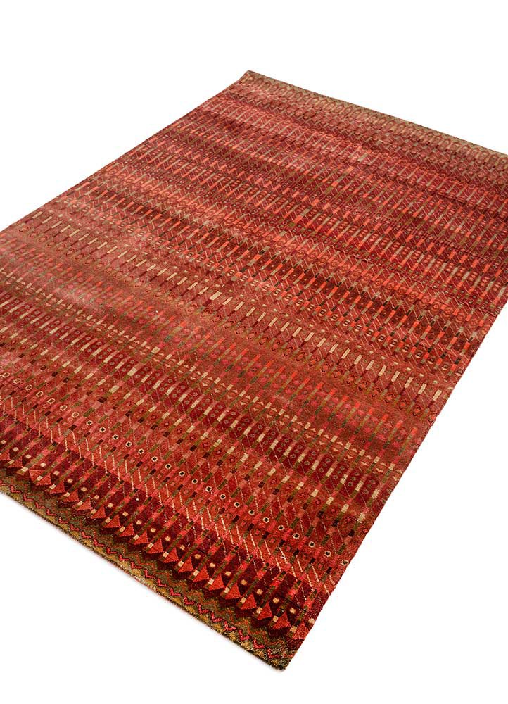manchaha red and orange silk hand knotted Rug - FoldShot manchaha red and orange silk hand knotted Rug - FoldShot