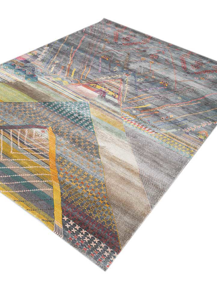 manchaha blue silk hand knotted Rug - FoldShot