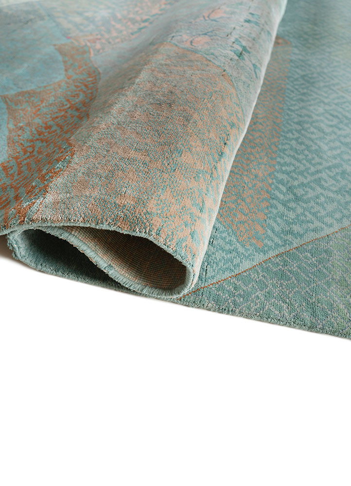 manchaha blue silk hand knotted Rug - FoldShot