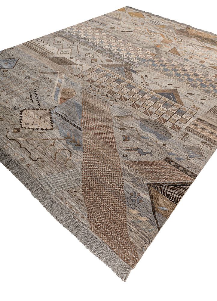 manchaha grey and black wool and silk hand knotted Rug - FoldShot manchaha grey and black wool and silk hand knotted Rug - FoldShot