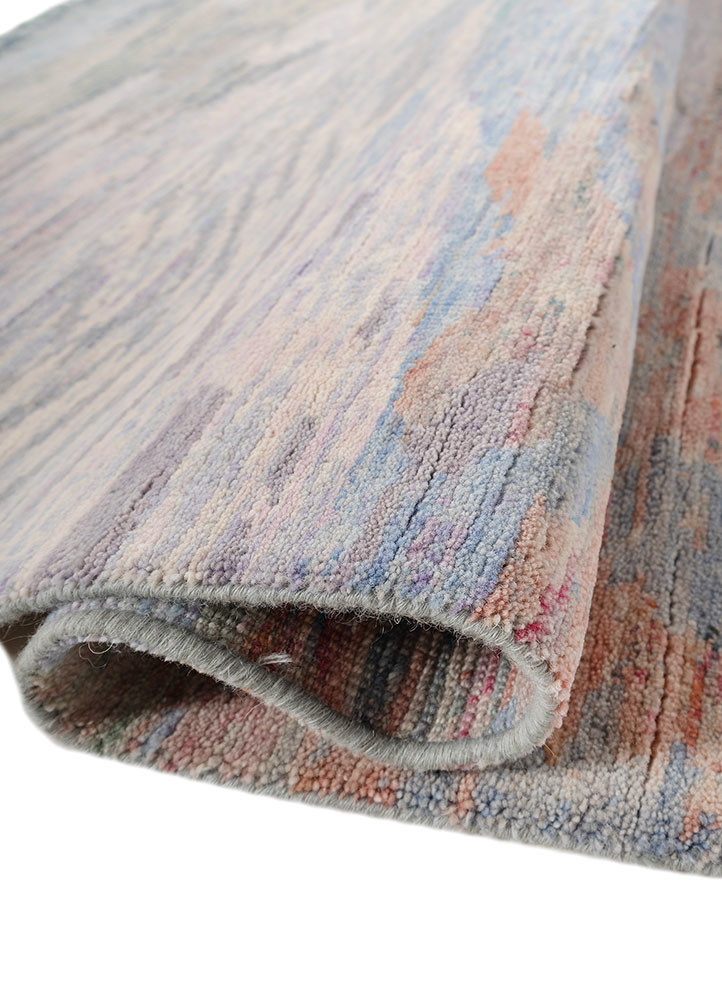 kavi x manchaha pink and purple wool hand knotted Rug - FoldShot