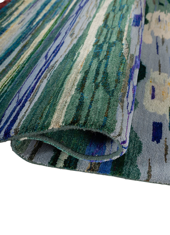 kavi x manchaha blue wool hand knotted Rug - FoldShot kavi x manchaha blue wool hand knotted Rug - FoldShot