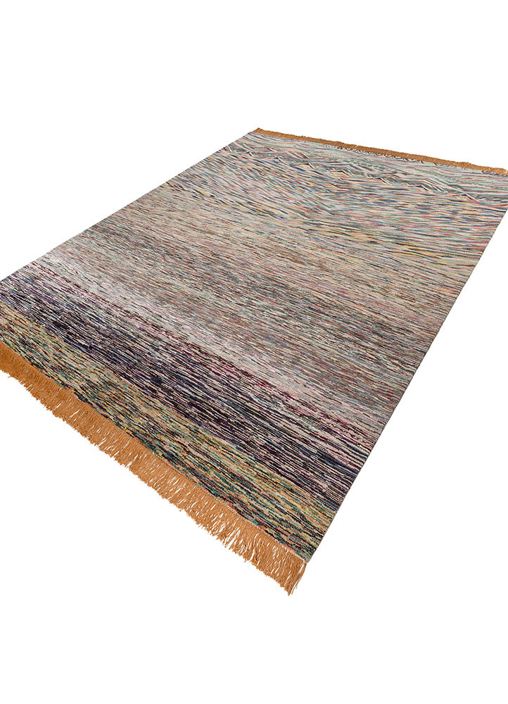 kavi x manchaha beige and brown wool hand knotted Rug - FoldShot