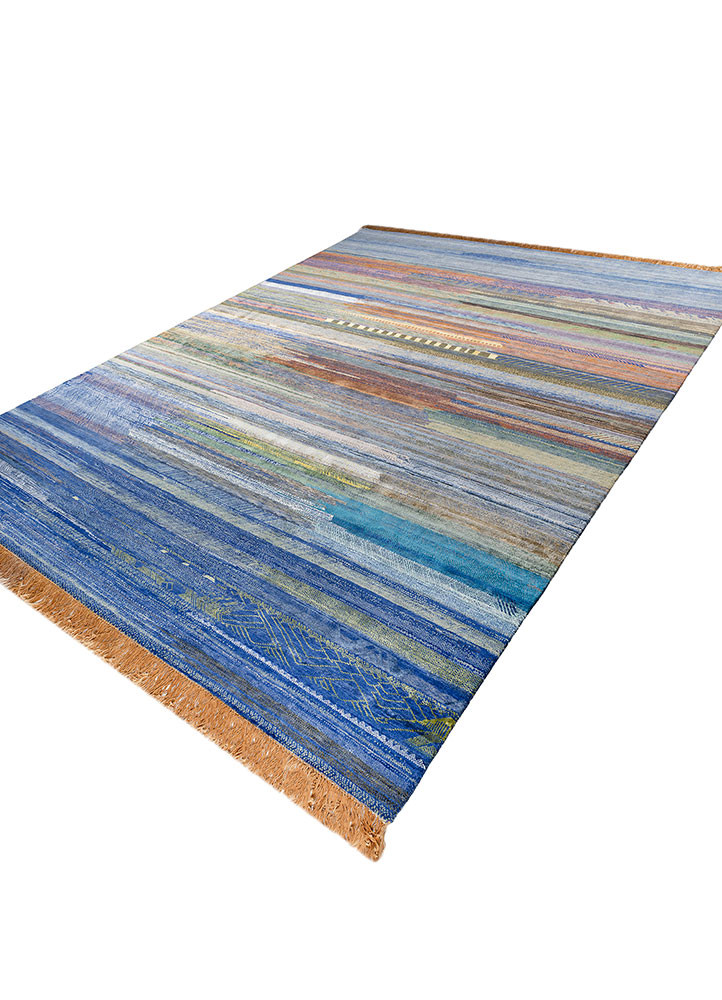 kavi x manchaha blue wool and bamboo silk hand knotted Rug - FoldShot kavi x manchaha blue wool and bamboo silk hand knotted Rug - FoldShot