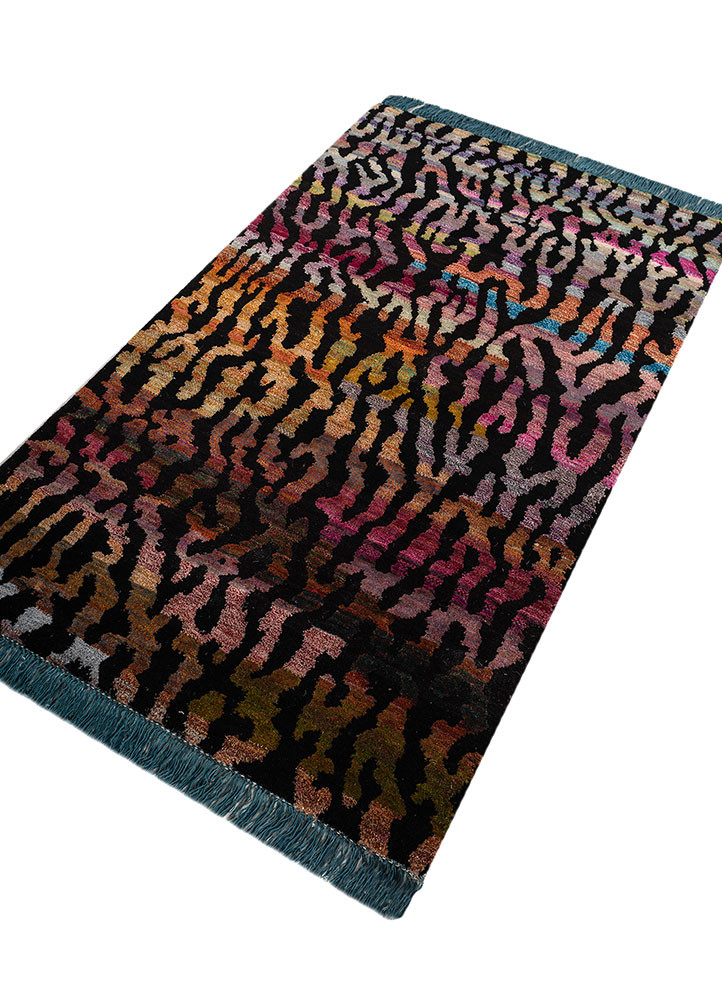kavi x manchaha grey and black wool and silk hand knotted Rug - FoldShot kavi x manchaha grey and black wool and silk hand knotted Rug - FoldShot