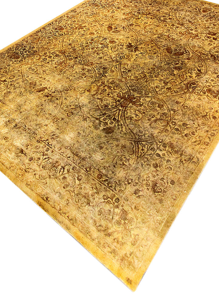 far east gold wool and silk hand knotted Rug - FoldShot far east gold wool and silk hand knotted Rug - FoldShot
