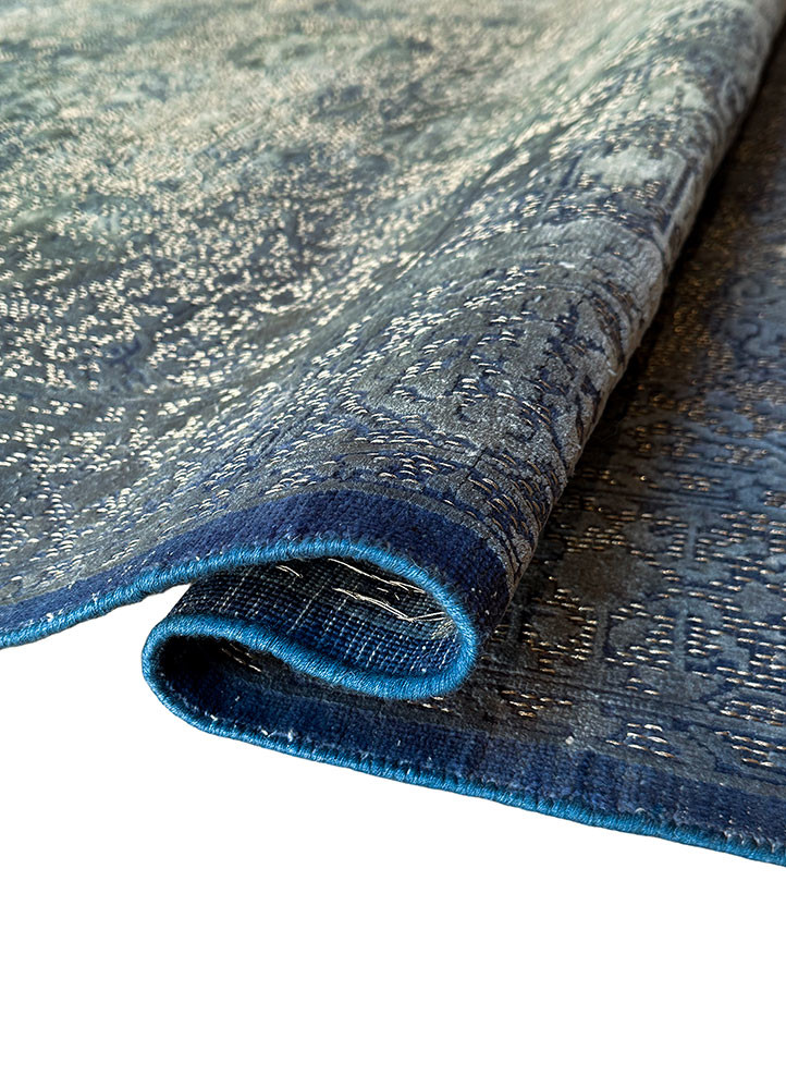 aprezo blue wool and silk hand knotted Rug - FoldShot