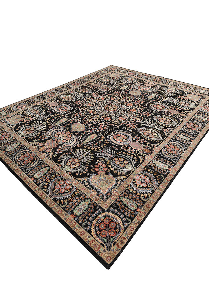 aprezo grey and black wool and silk hand knotted Rug - FoldShot aprezo grey and black wool and silk hand knotted Rug - FoldShot
