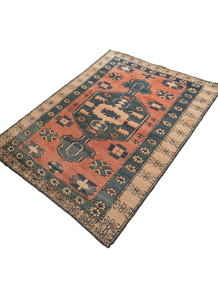 vintage blue wool hand knotted Rug - FoldShot vintage blue wool hand knotted Rug - FoldShot