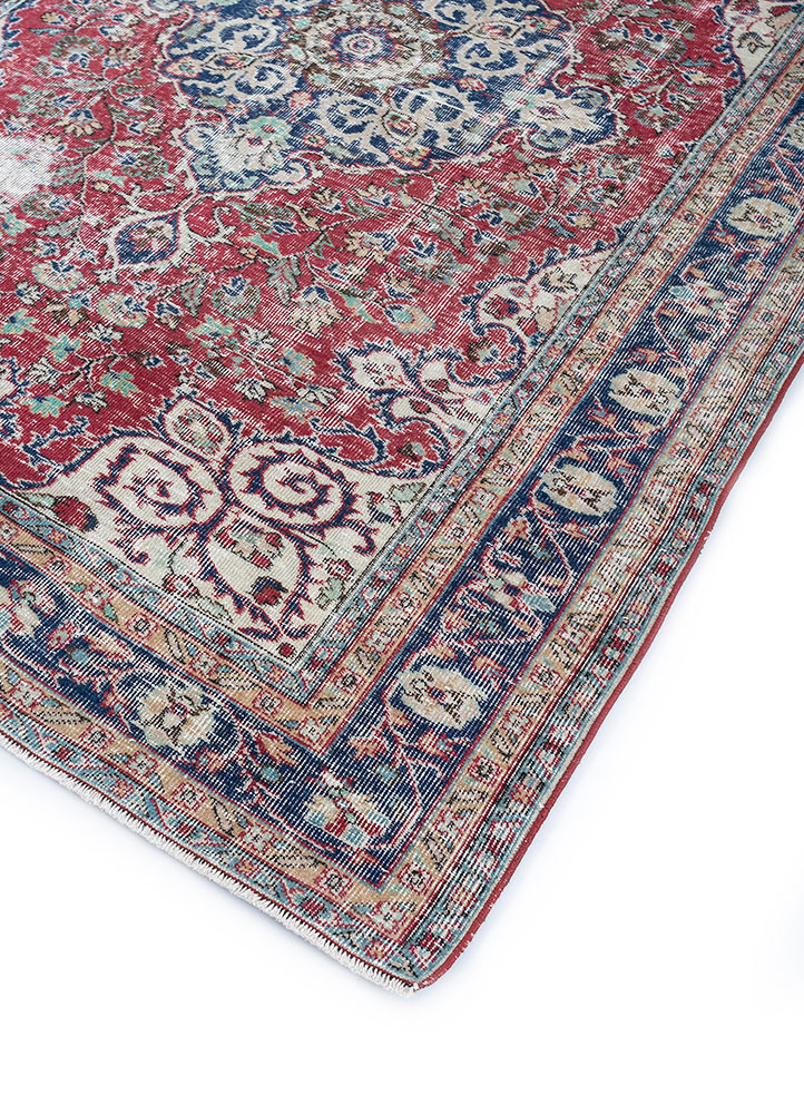 vintage red and orange wool hand knotted Rug - FoldShot