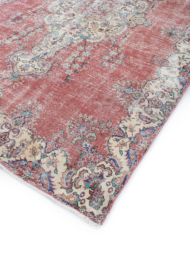 vintage red and orange wool hand knotted Rug - FoldShot