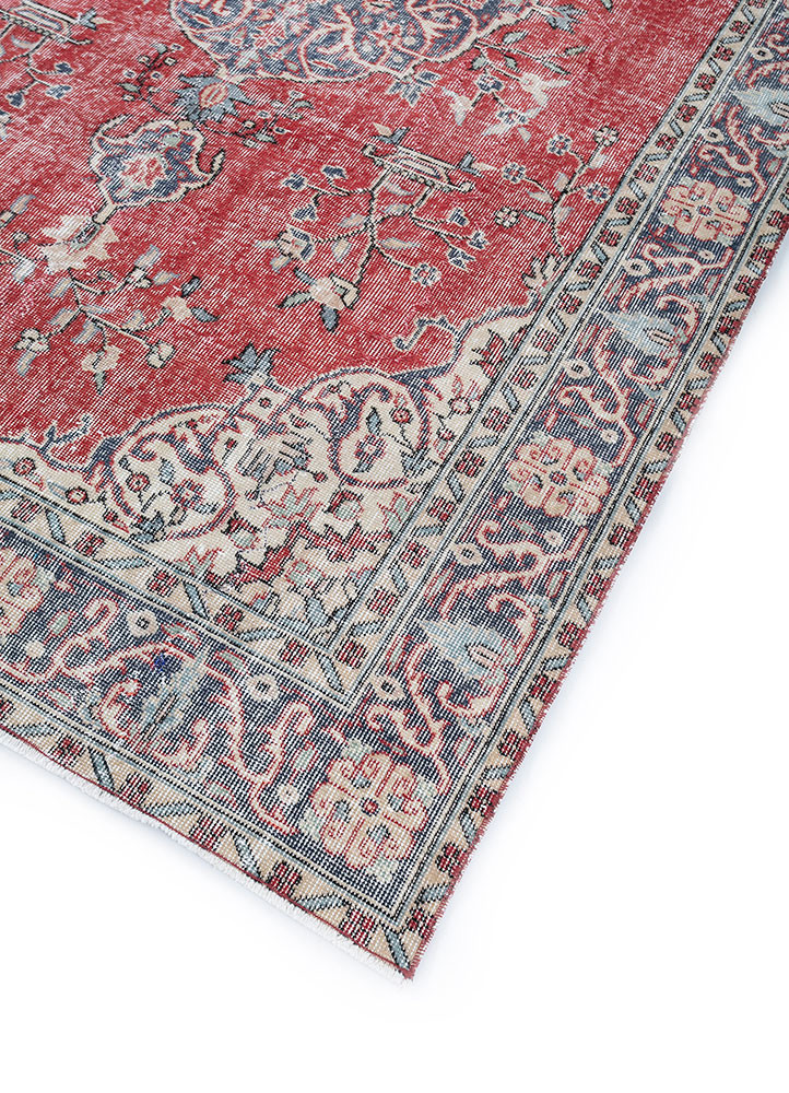 vintage red and orange wool hand knotted Rug - FoldShot