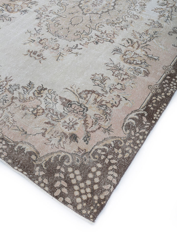 vintage beige and brown wool hand knotted Rug - FoldShot vintage beige and brown wool hand knotted Rug - FoldShot