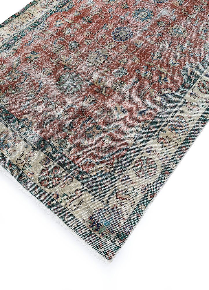 vintage red and orange wool hand knotted Rug - FoldShot vintage red and orange wool hand knotted Rug - FoldShot