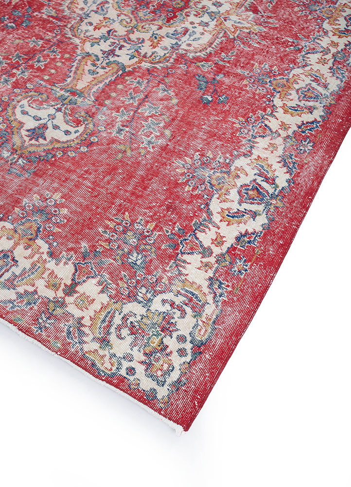 vintage red and orange wool hand knotted Rug - FoldShot