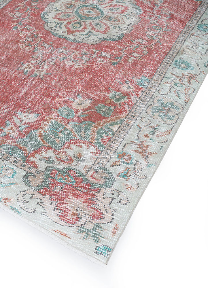 vintage red and orange wool hand knotted Rug - FoldShot vintage red and orange wool hand knotted Rug - FoldShot