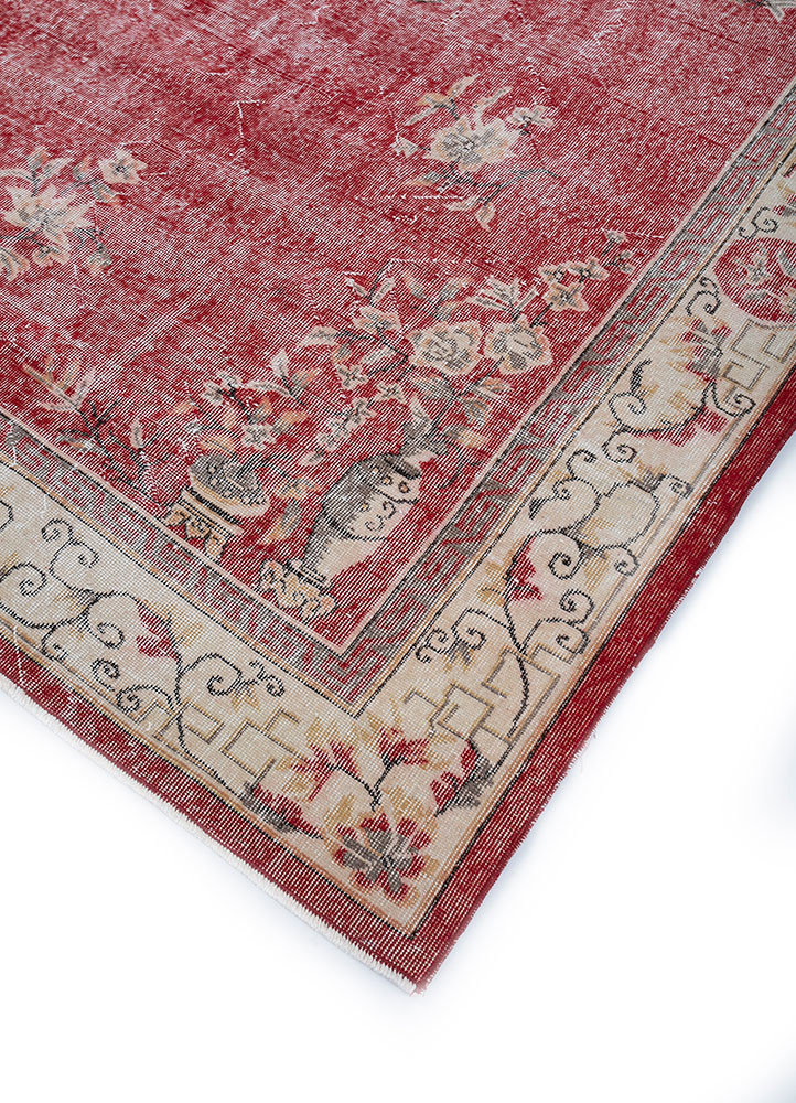 vintage red and orange wool hand knotted Rug - FoldShot vintage red and orange wool hand knotted Rug - FoldShot