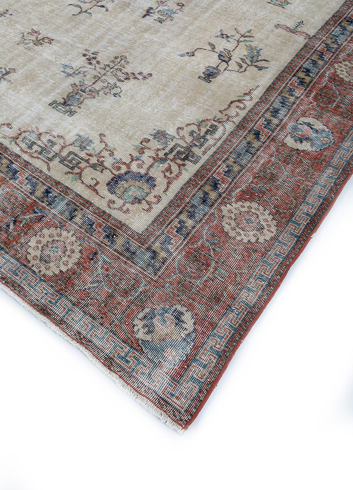 vintage beige and brown wool hand knotted Rug - FoldShot vintage beige and brown wool hand knotted Rug - FoldShot
