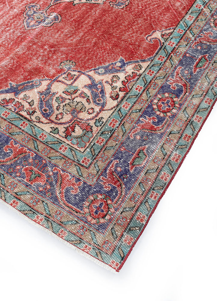 vintage red and orange wool hand knotted Rug - FoldShot vintage red and orange wool hand knotted Rug - FoldShot