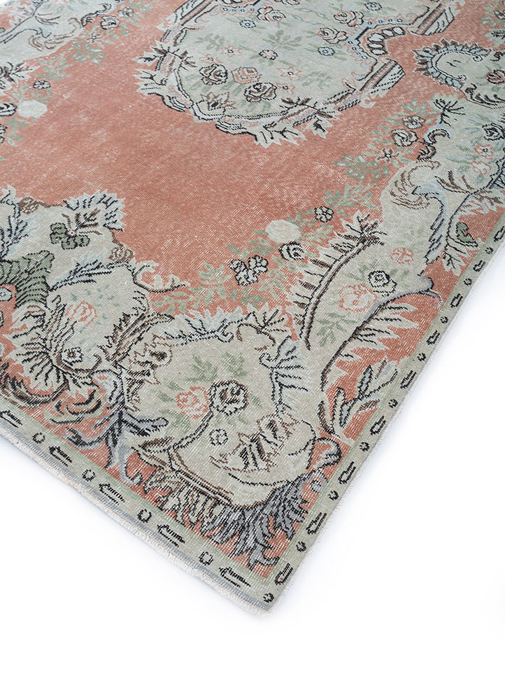 vintage red and orange wool hand knotted Rug - FoldShot