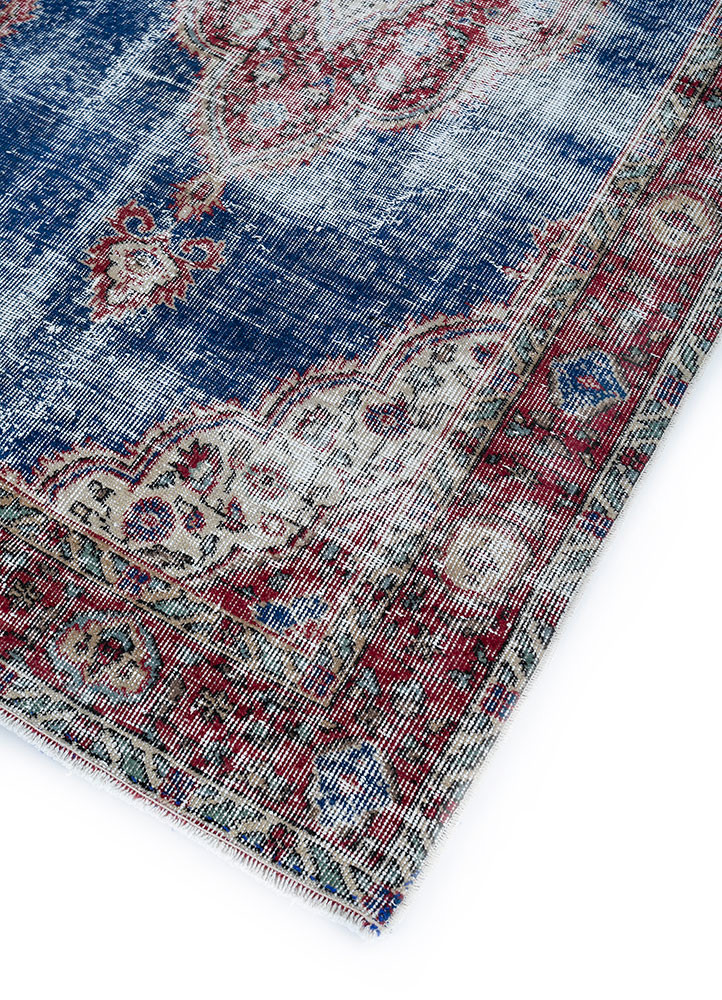 vintage blue wool hand knotted Rug - FoldShot