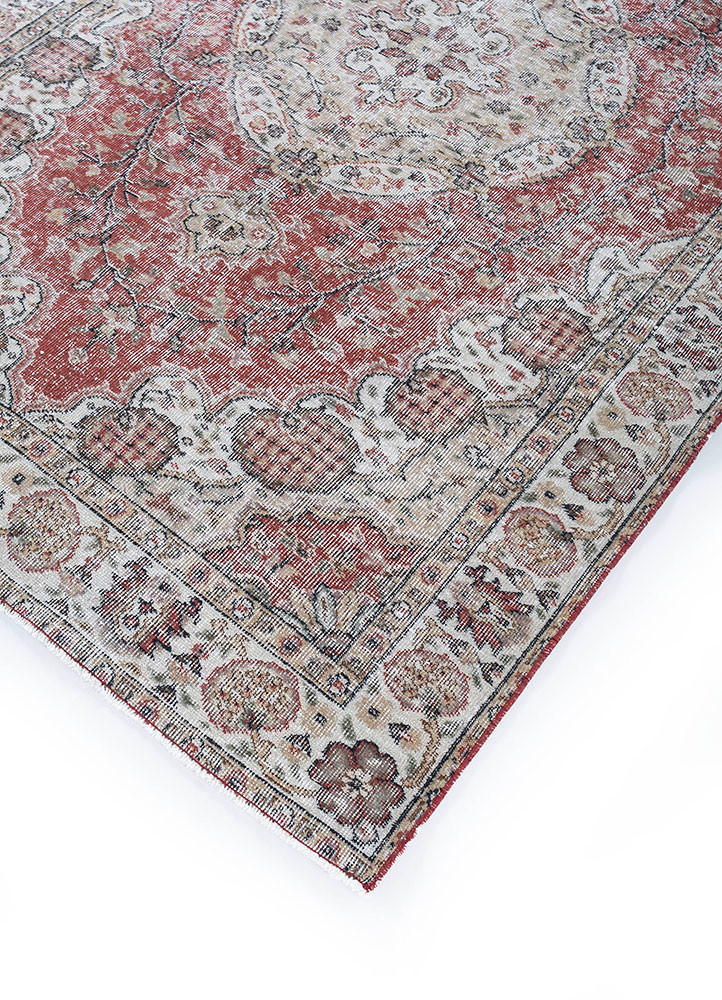vintage red and orange wool hand knotted Rug - FoldShot