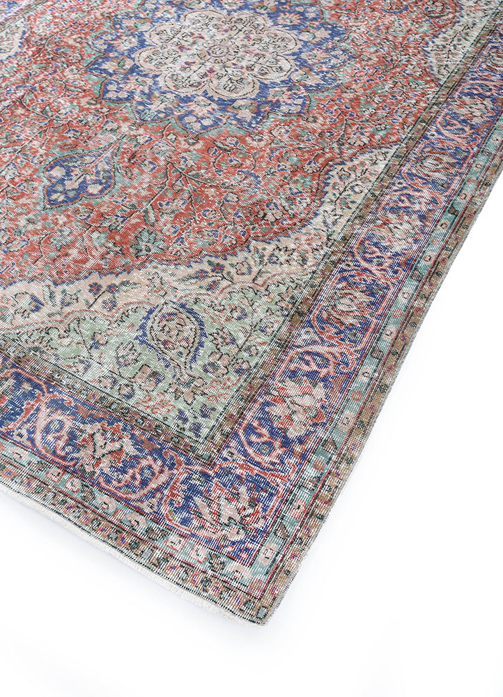 vintage red and orange wool hand knotted Rug - FoldShot