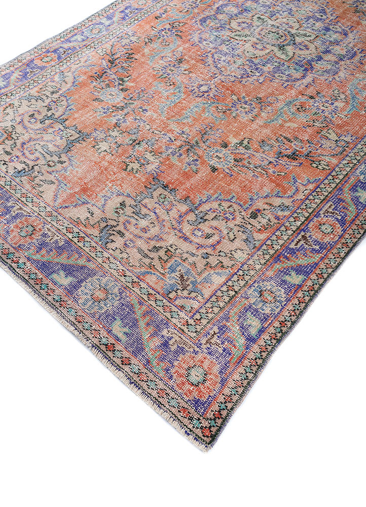 vintage red and orange wool hand knotted Rug - FoldShot
