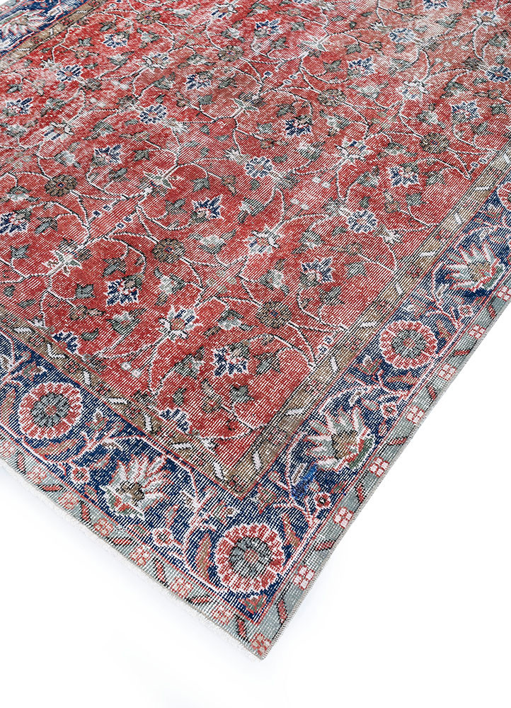 vintage red and orange wool hand knotted Rug - FoldShot