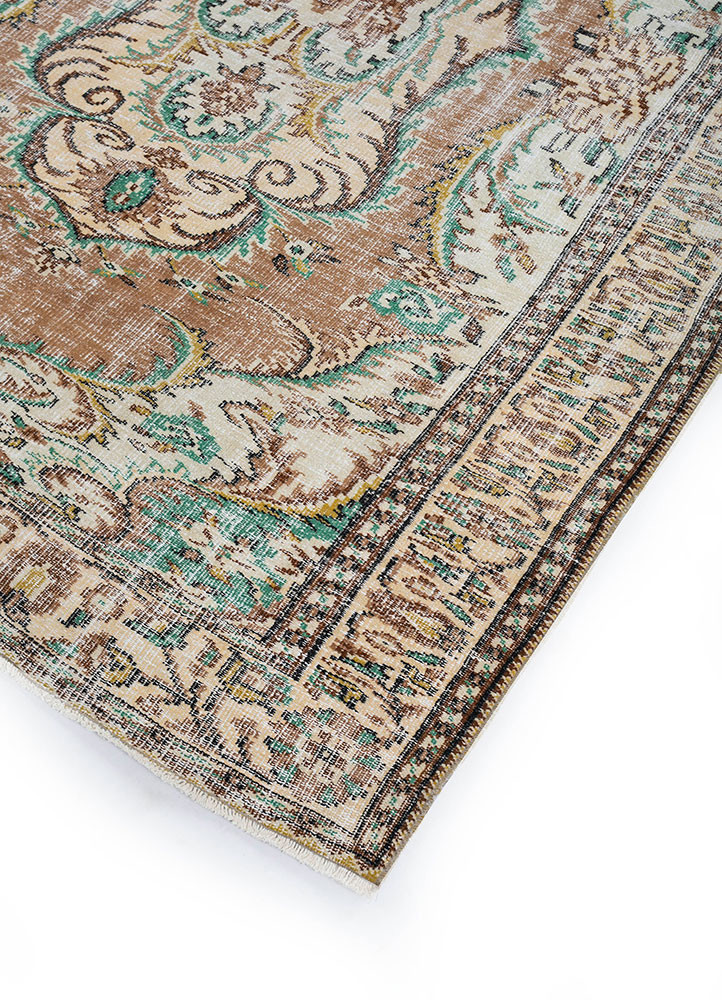 vintage beige and brown wool hand knotted Rug - FoldShot vintage beige and brown wool hand knotted Rug - FoldShot