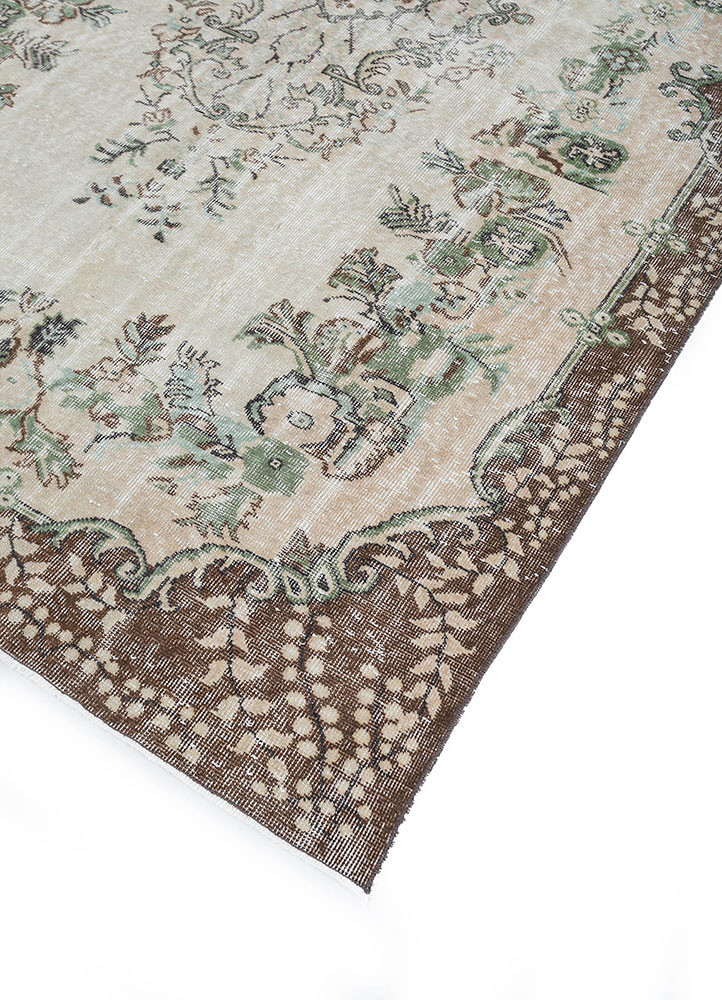 vintage beige and brown wool hand knotted Rug - FoldShot vintage beige and brown wool hand knotted Rug - FoldShot