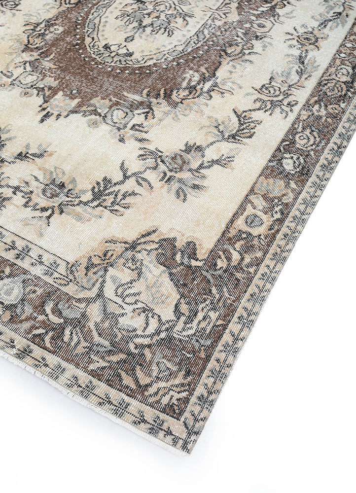 vintage beige and brown wool hand knotted Rug - FoldShot vintage beige and brown wool hand knotted Rug - FoldShot