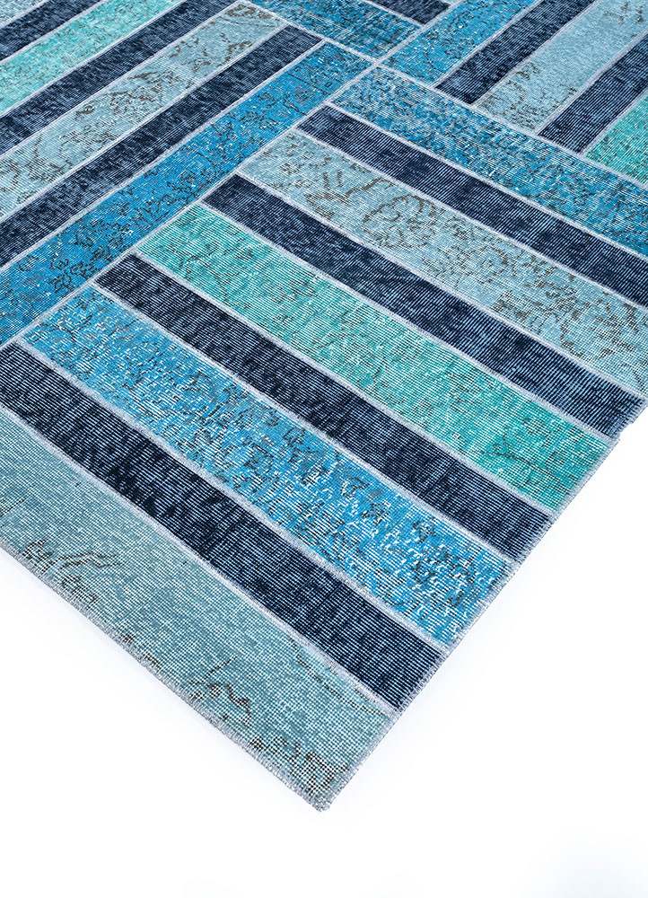 provenance blue wool hand knotted Rug - FoldShot provenance blue wool hand knotted Rug - FoldShot
