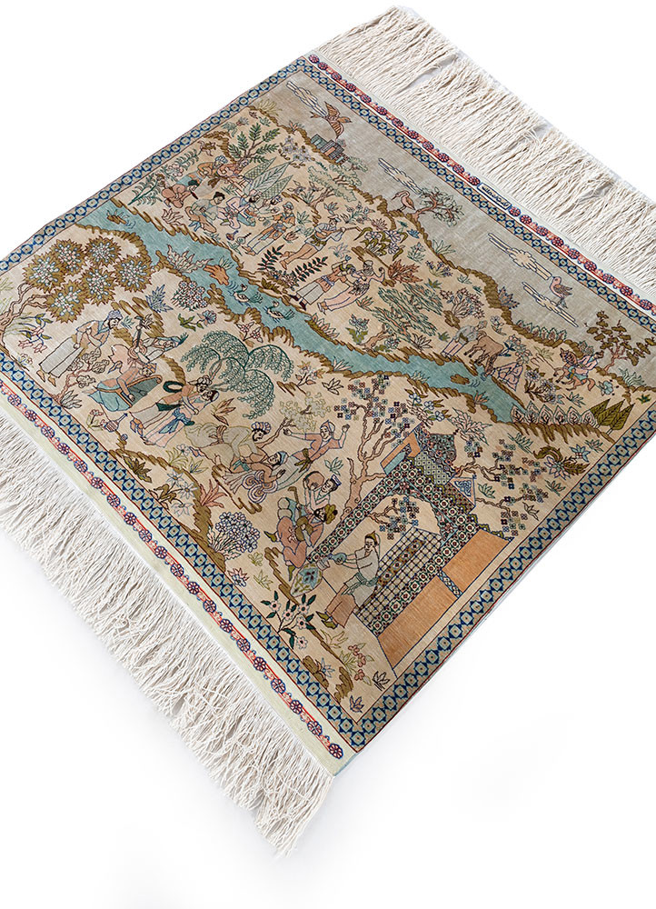 gulmarg gold wool and viscose hand knotted Rug - FoldShot