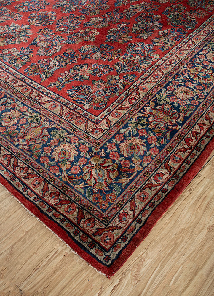 aalam red and orange wool hand knotted Rug - FoldShot aalam red and orange wool hand knotted Rug - FoldShot