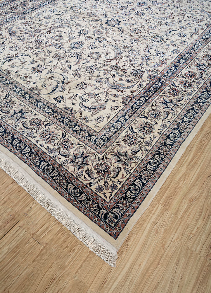 aalam ivory wool hand knotted Rug - FoldShot aalam ivory wool hand knotted Rug - FoldShot