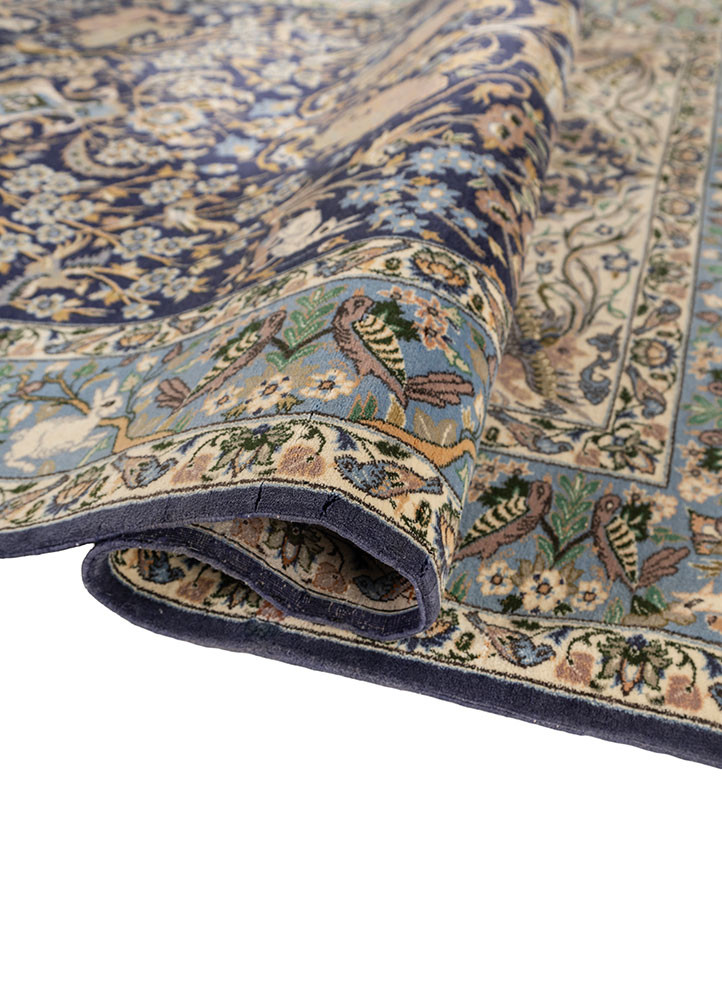 aalam blue wool hand knotted Rug - FoldShot aalam blue wool hand knotted Rug - FoldShot
